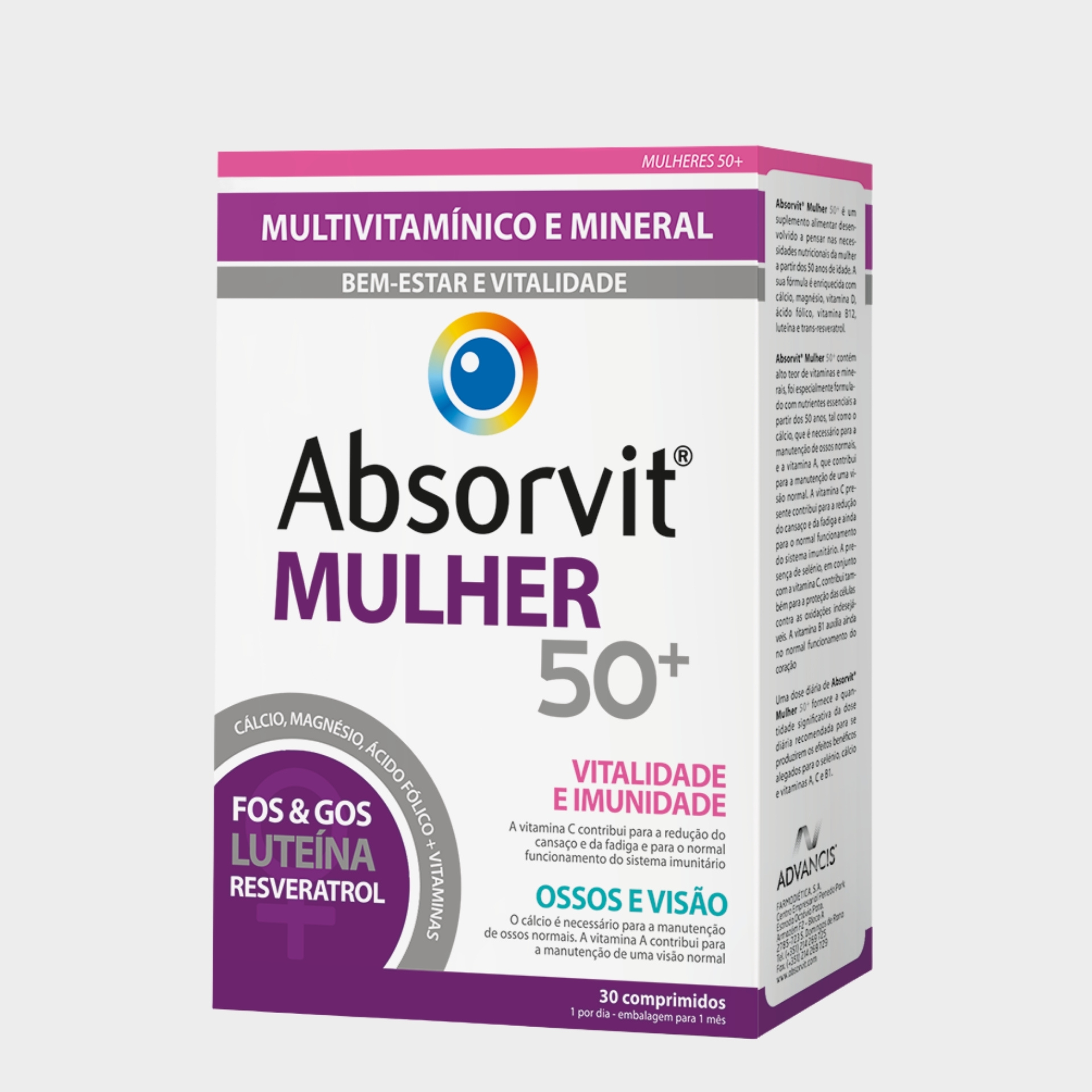 Suplemento Vitalidade Mulher Absorvit Geral +50 Anos 30 comprimidos