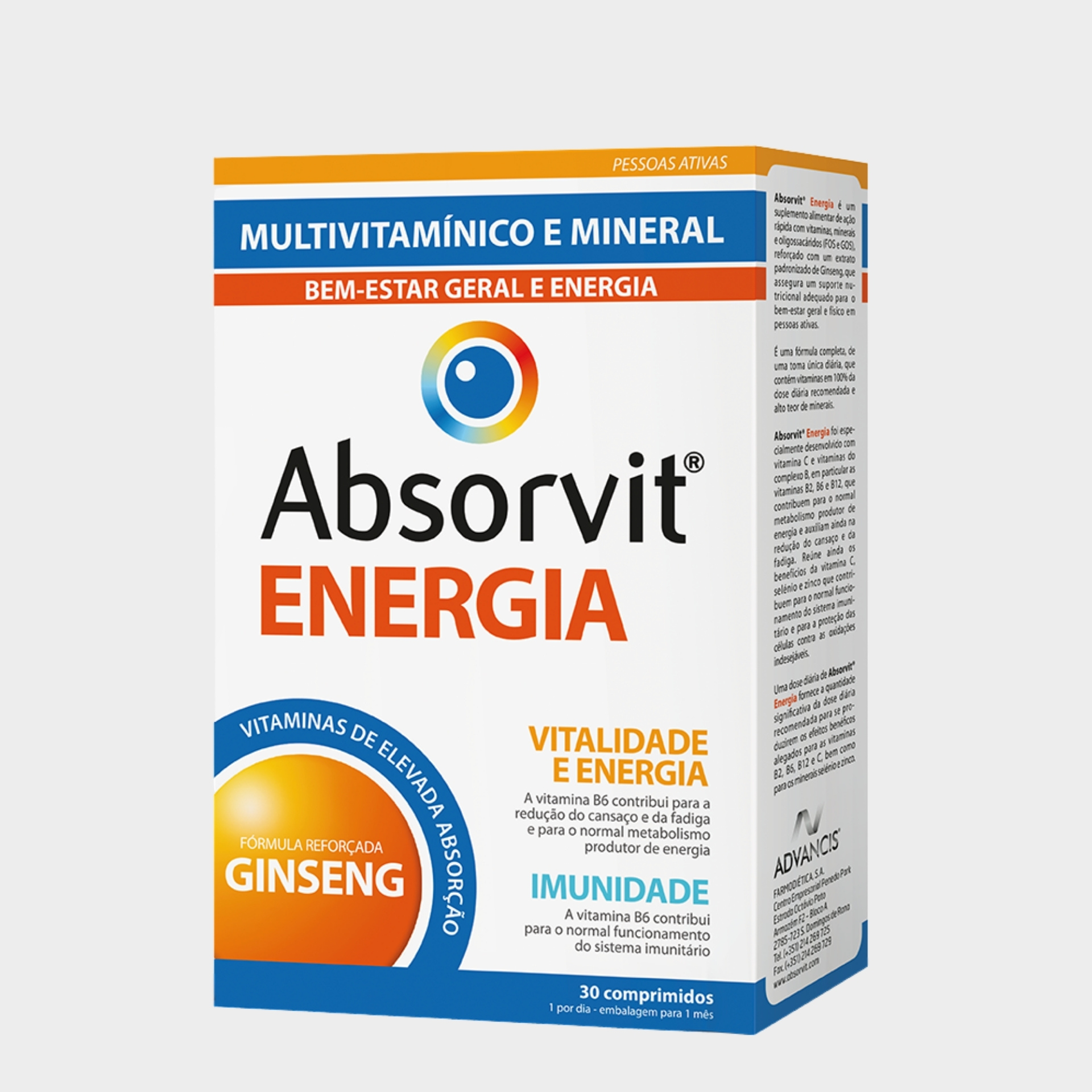 Suplemento Energético Absorvit Energia 30 comprimidos