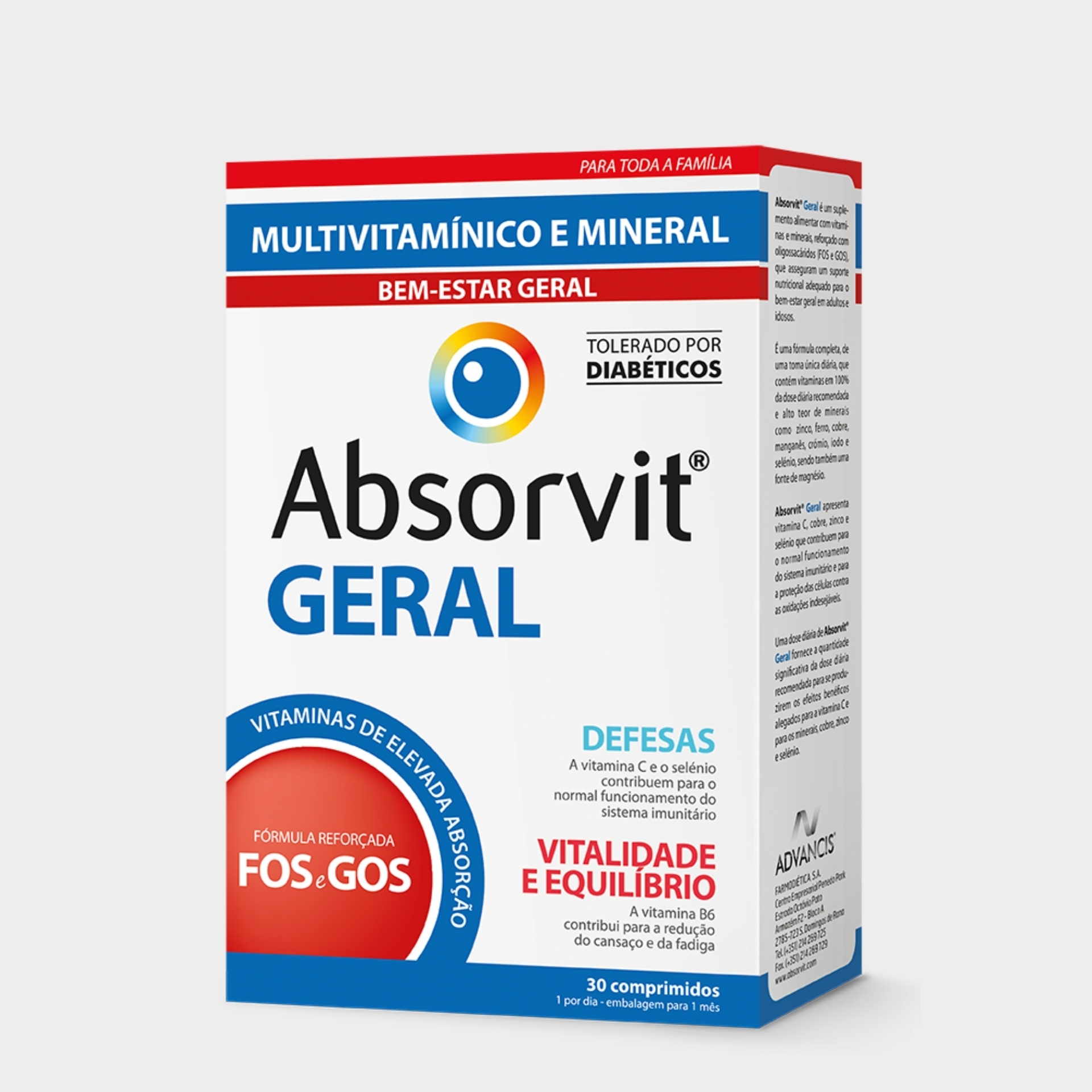 Suplemento Bem-Estar Geral Absorvit Geral 30 comprimidos