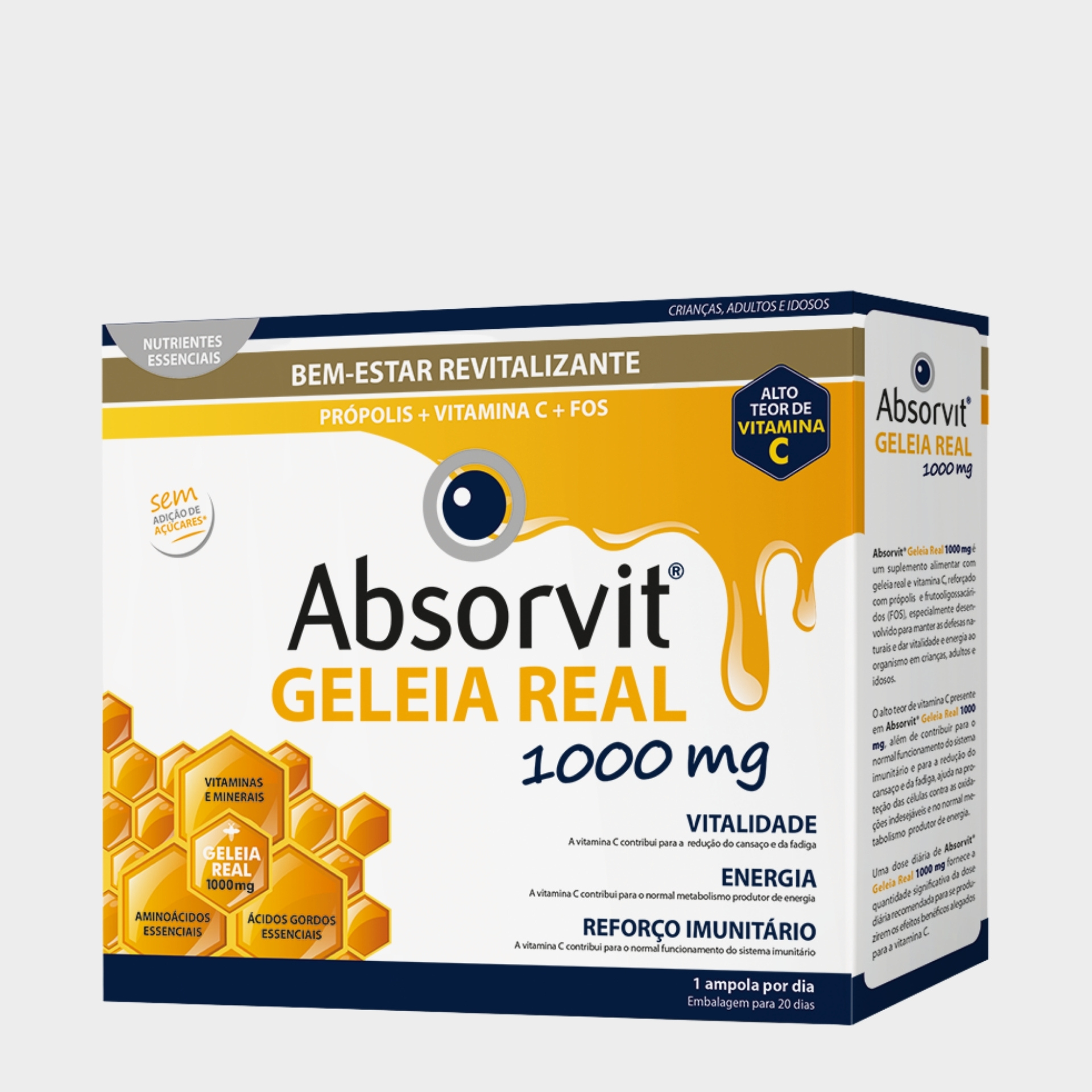 Suplemento Bem-Estar Revitalizante Absorvit Geleia Real 20 ampolas