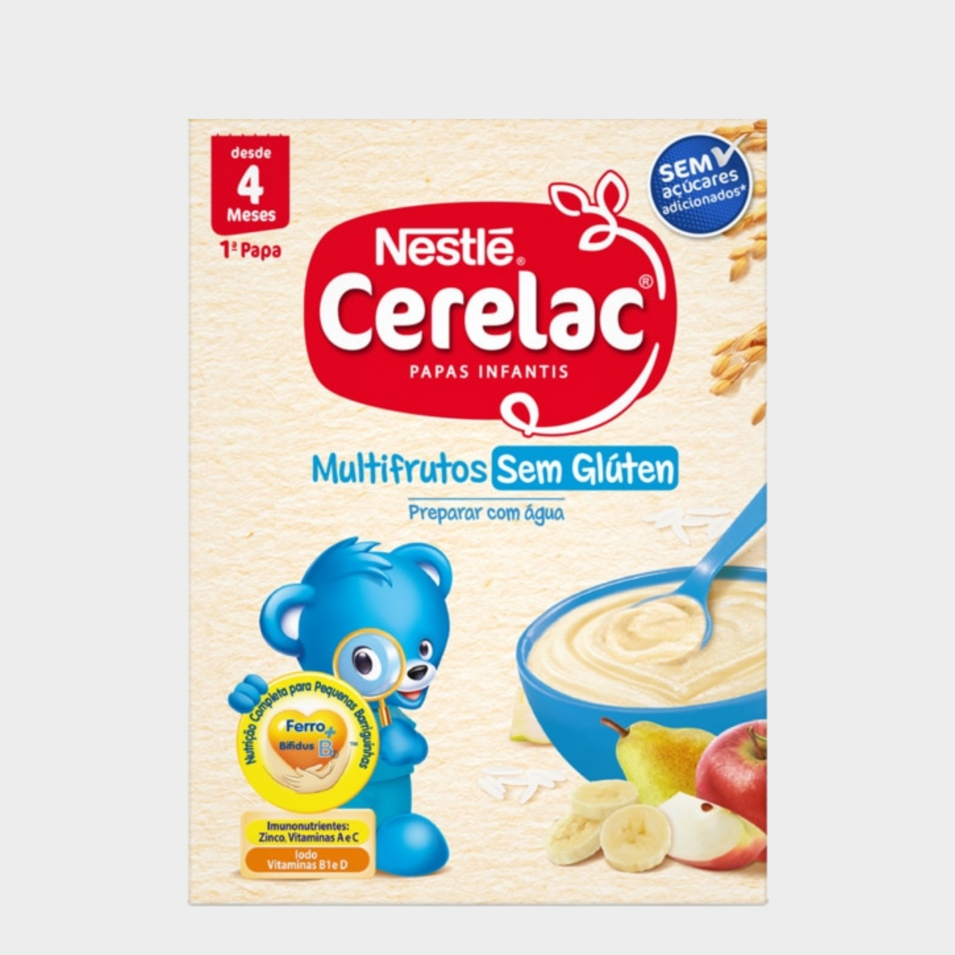 1ª Papa Láctea Nestlé Cerelac Multifrutos Sem Glúten +4 Meses 250 gr