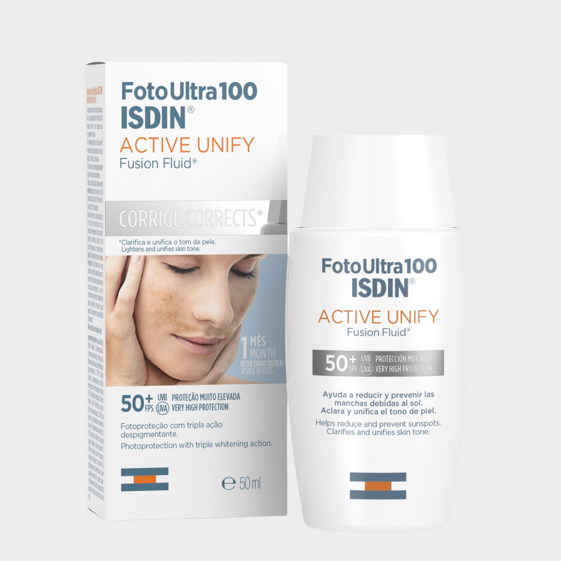 Protetor Solar Rosto Isdin FotoUltra100 Active Unify Anti-Manchas SPF50+ 50 ml