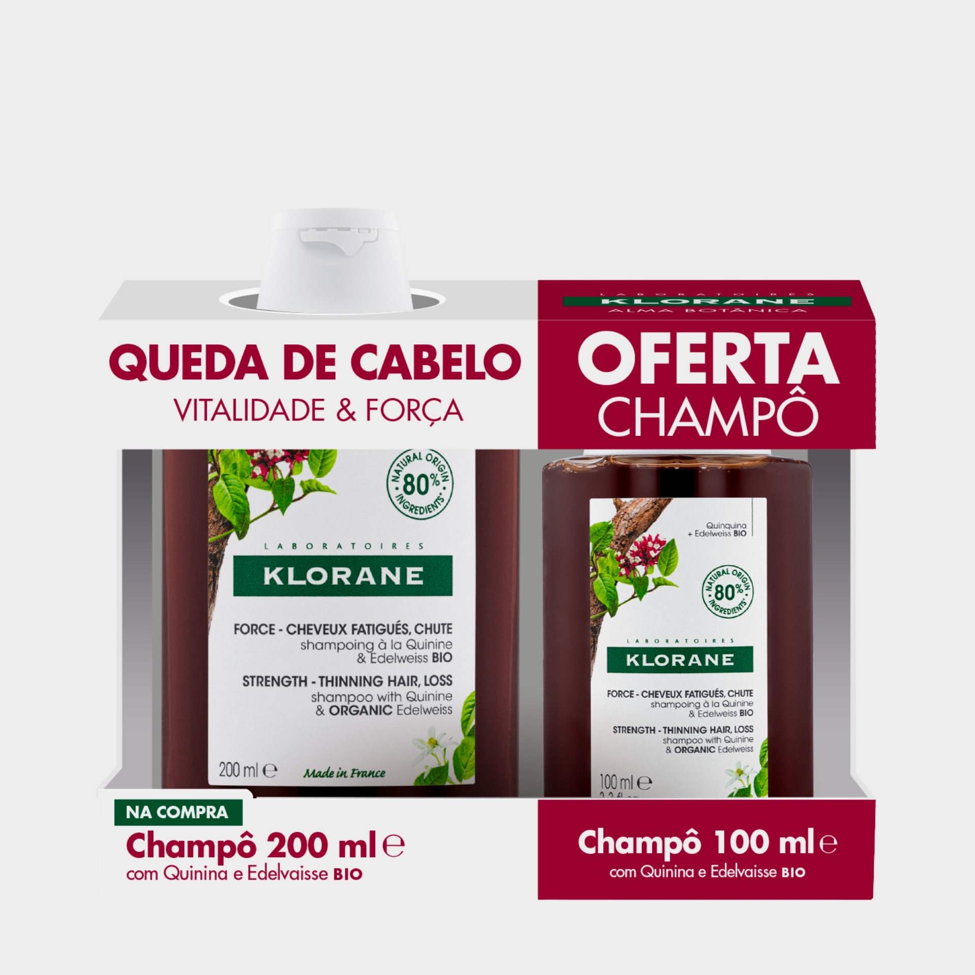 Champô Força & Volume Klorane Capilar Quinina e Edelvaisse Bio 200 ml + Oferta 100 ml