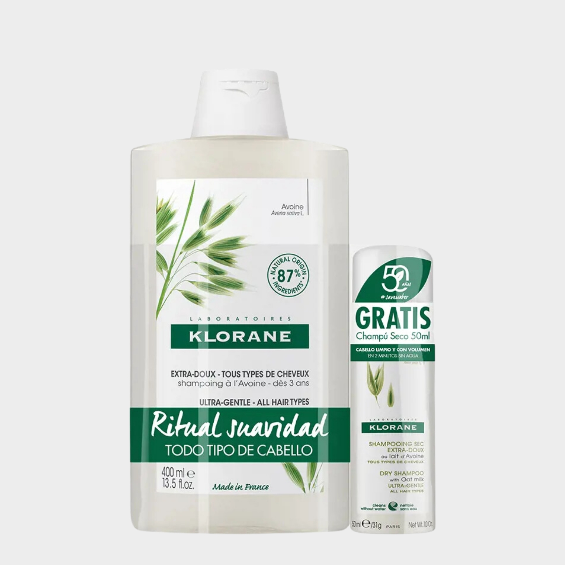 Pack Cuidado Capilar Klorane Champô Leite Aveia 400 ml + Oferta Bálsamo Pós-Champô 50 ml