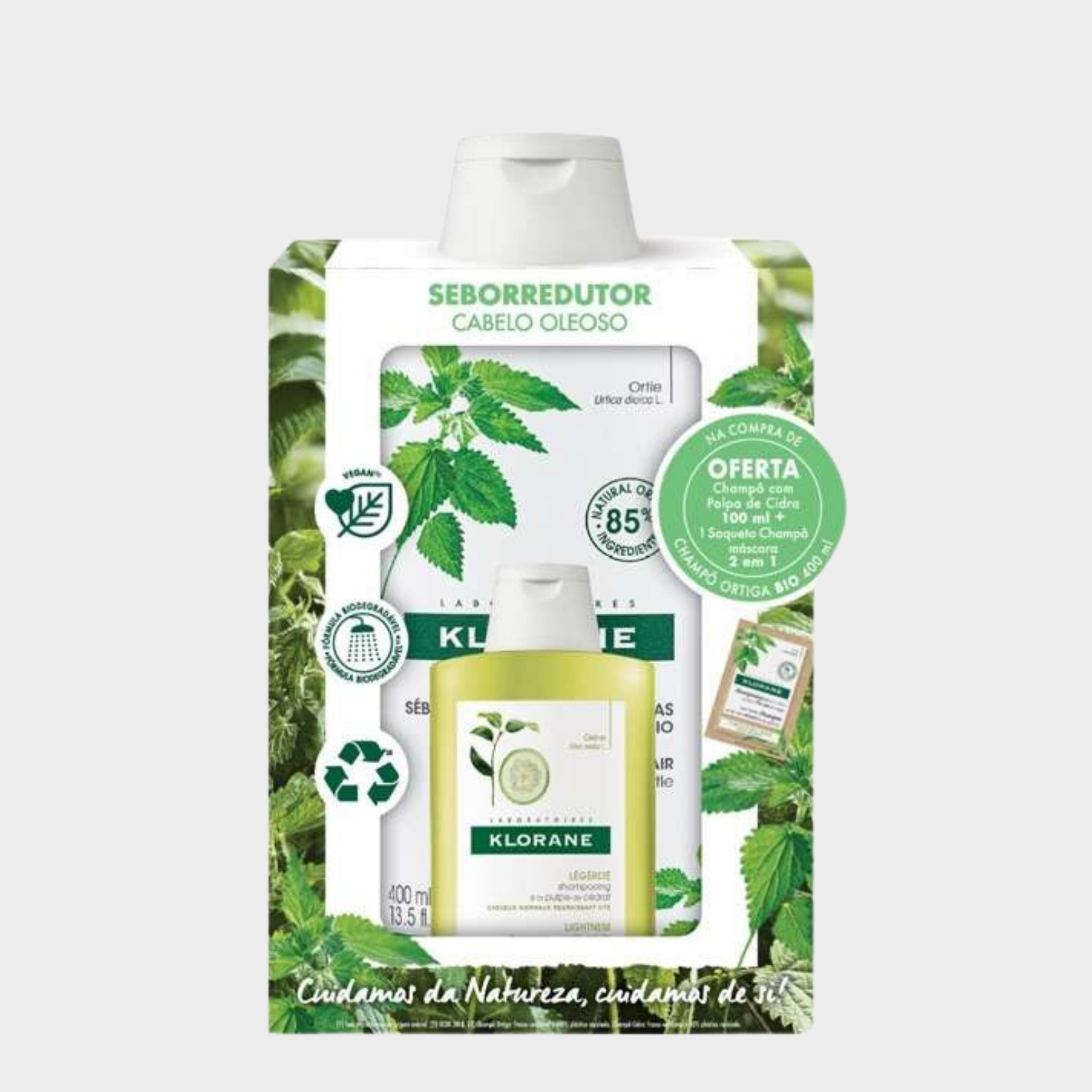 Kit Cabelo Oleoso Klorane Champô Ortiga Seborregulador 400 ml + Champô Polpa Cidra 100 ml + Champô-M