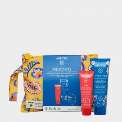 Kit Solares Apivita Protetor Rosto Anti-Manchas SPF50 50 ml + Ps-Solar Rosto & Corpo 100 ml + Bolsa