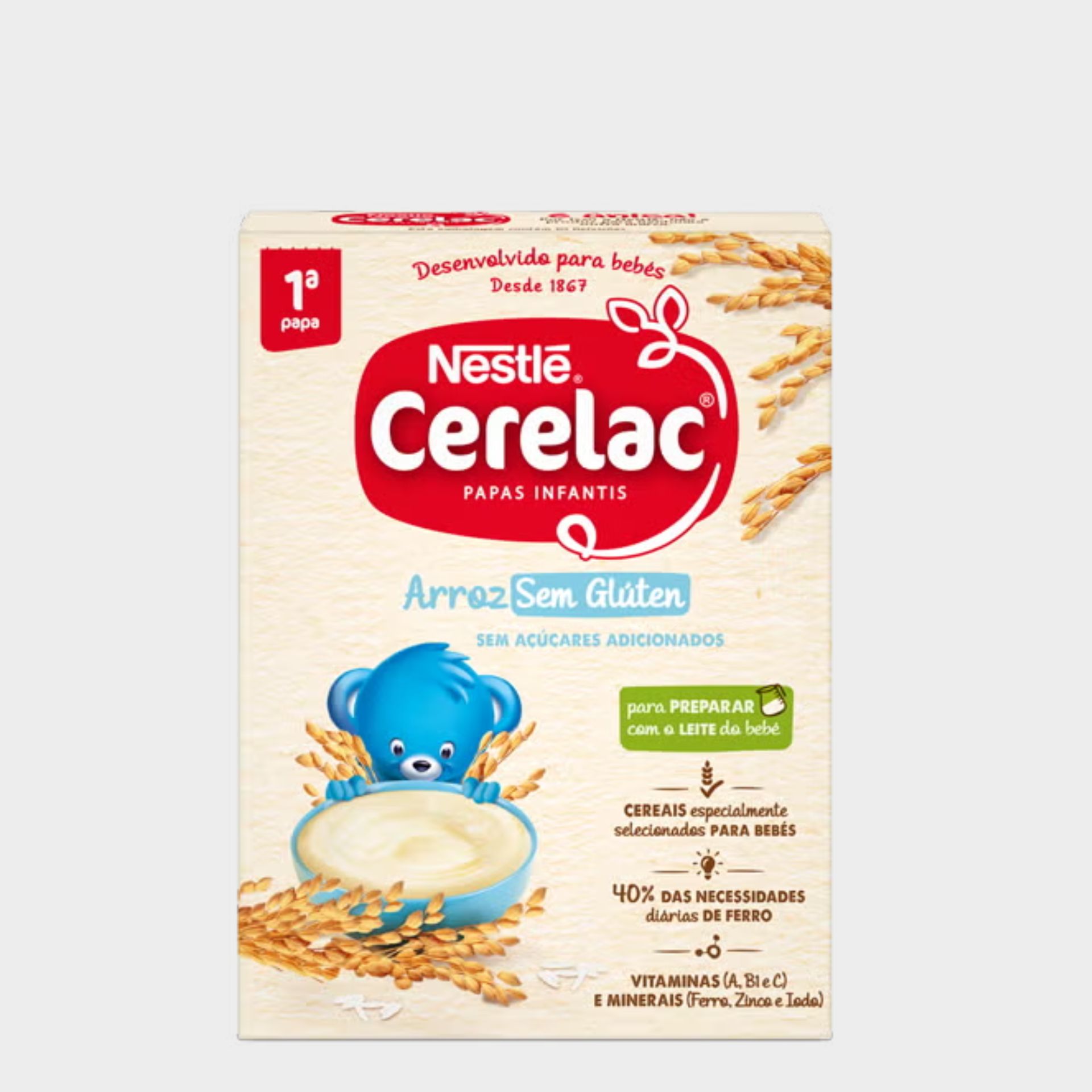1ª Papa Não Láctea Cerelac Milho e Arroz Sem Glúten +4 Meses 250 g