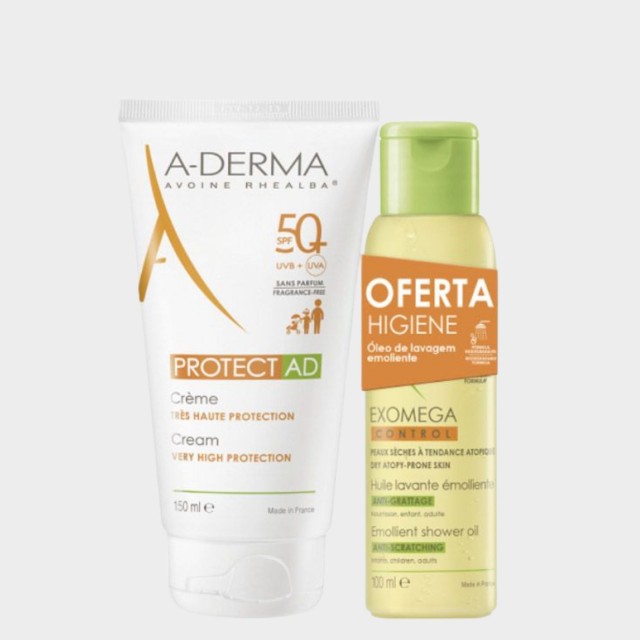 A-Derma Protect AD Promo Creme SPF50+ - 150 ml + Oferta Exomega Óleo Duche - 100 ml A-Derma Protect AD Promo Creme SPF50+ - 150 ml + Oferta Exomega Óleo Duche - 100 ml