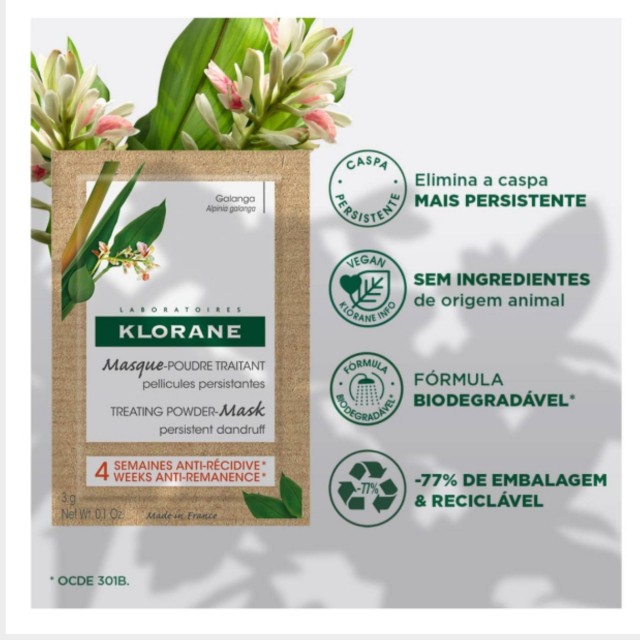 Klorane Cuidado Máscara - Pó com Galanga x8 Klorane Cuidado Máscara - Pó com Galanga x8